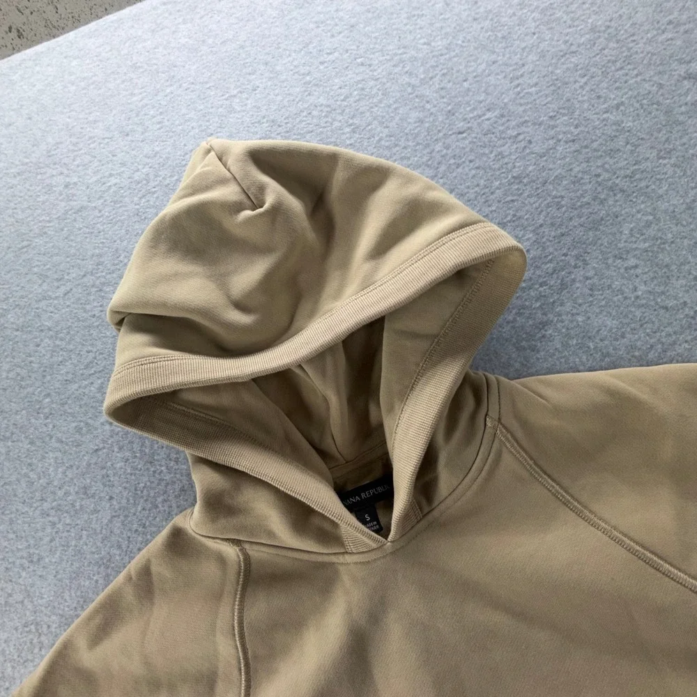 Banana Republic Mens Small Khaki Tan‎ Cotton Blend Raglan Pullover Hoodie Pocket